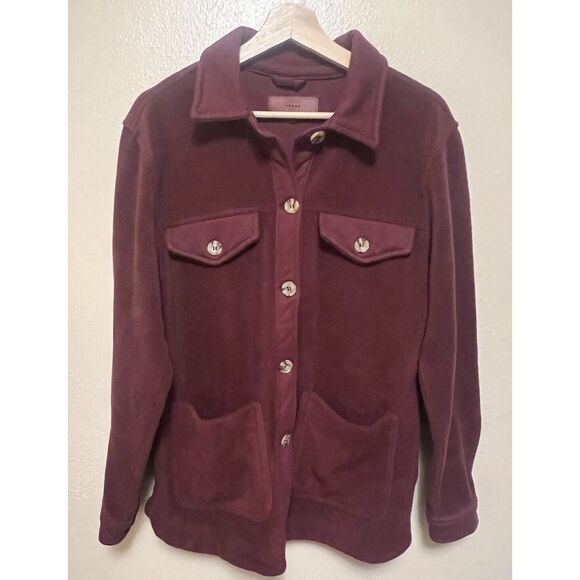 BlankNYC Fleece Jacket Shirt Shacket Burgundy Wine Red Size Medium Cozy Soft - Picture 1 of 16